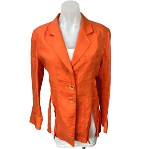 Synonyme Orange 100% Linen Slit Notch Lapel Three Button Blazer Coat Jacket Sz 8